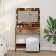 vidaXL Sminkbord med LED-lampor återvunnet trä 79x41x135 cm