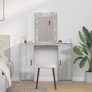vidaXL Sminkbord med LED-lampor grå sonoma 102x33x135 cm