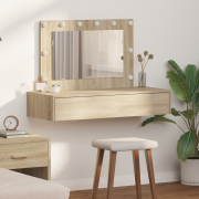 vidaXL Väggmonterat sminkbord med LED-lampor sonoma-ek
