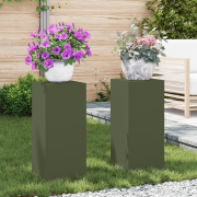 vidaXL Planteringslåda för utomhusbruk 2 st olivgrön 24x24x55 cm stål
