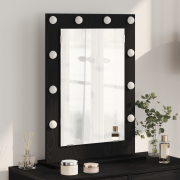 vidaXL Sminkspegel med LED-lampor Svart Ek 70x50x18 cm