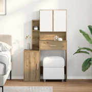 vidaXL Sminkbord med spegel och LED-lampor artisan ek konstruerat trä