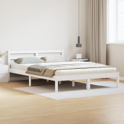 vidaXL Sängram med huvudgavel vit 160x220 cm massiv furu