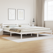 vidaXL Sängram med huvudgavel vit 200x220 cm massiv furu
