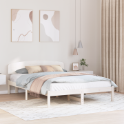 vidaXL Sängram med huvudgavel Vit 150x200 cm Massivt trä tall