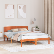 vidaXL Sängram med Huvudgavel i Vaxad Brun 150x200 cm av Massivt Tallt...
