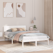 vidaXL Sängram med huvudgavel vit 120x200 cm i massivt tallträ
