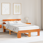vidaXL Sängram med Huvudgavel Vaxad Brun 135x190 cm Massivt Tallträ