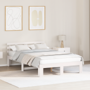 vidaXL Vit Sängram i Furu Vit Massivt Furu 135 x 190 cm Hållbar