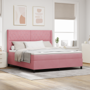 vidaXL Boxbädd med madrass och LED Rosa 180x200 cm Sammet