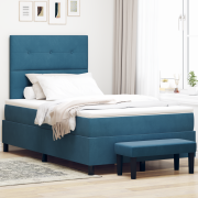 vidaXL Boxspringsäng med madrass & bänk Mörkblå 120x200 cm Sammet