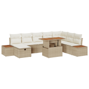 vidaXL 9-delat trädgårdssoffset med kuddar beige poly rattan