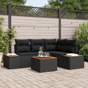 vidaXL 5 delar trädgårdsoffaset med kuddar svart poly rattan akacia