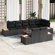 vidaXL 9-delars Trädgårdsoff Set med Kuddar - Svart Poly Rattan och Ak...