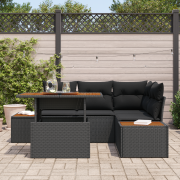 vidaXL 5-delat Trädgårdsmöbelset med Kuddar Svart Poly Rattan Akacia