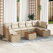 vidaXL 8-delars Trädgårdsoffaset med Kuddar Beige Poly Rattan Akacia