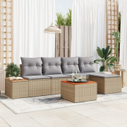 vidaXL 6-delad trädgårdsoffa med kuddar - Beige Poly Rattan Akacia