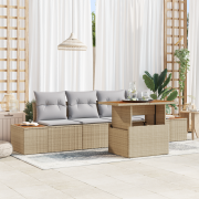 vidaXL 5 Delar Trädgårdsoffset med Kuddar Beige Poly Rattan