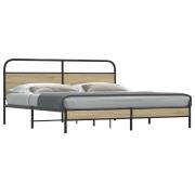 vidaXL Sängram utan madrass metall rökfärgad ek 183x213 cm