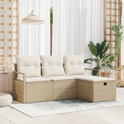 vidaXL 4-delad trädgårdsoffset med kuddar beige poly rotting