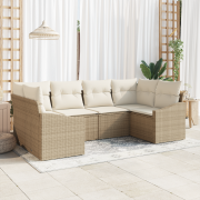 vidaXL 6-delad trädgårdsoffagrupp med kuddar beige poly rattan