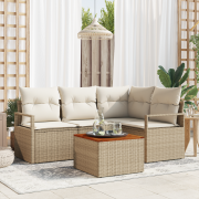 vidaXLs 5-delade trädgårdsoffaset med kuddar beige poly rattan akacia