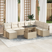 vidaXL 9-delars trädgårdsoffagrupp med kuddar Beige Poly rotting