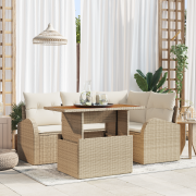 vidaXL 5-delat trädgårdsoffasett med kuddar Beige Poly Rattan