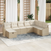vidaXL 8-delars trädgårdssoff-set med kuddar Beige poly rotting