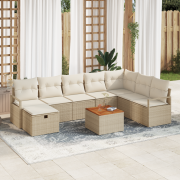 vidaXL 9-delars trädgårdsofabord med kuddar beige poly rattan
