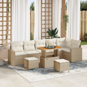 vidaXL 9-delad Trädgårdsoffagrupp med Kuddar Beige Poly Rattan Akacia
