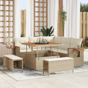 vidaXL 8-delars trädgårdsoff set med kuddar beige poly rattan akacia