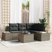 vidaXL 4 delars trädgårdssoffset med kuddar svart poly rattan