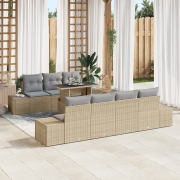 vidaXL 8 Delars Trädgårdsoffsets Med Kuddar Beige Poly Rattan