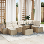 vidaXL 8-delars trädgårdsoffset med kuddar Beige Poly Rattan