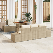 vidaXL 6-delars Trädgårdsoffgrupp med kuddar Beige Poly Rattan