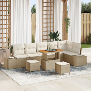 vidaXL 9-delad trädgårdsoffgrupp med kuddar beige poly rattan akacia