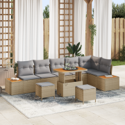 vidaXL 9 Delars Trädgårdsoffaset med Kuddar Beige Poly Rattan Akacia