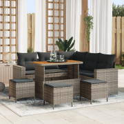 vidaXL 9-delad trädgårdsoffagrupp med kuddar Grå Poly Rattan Acacia