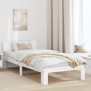 vidaXL sängram med huvudgavel vit 90x200 cm massivt tallträ