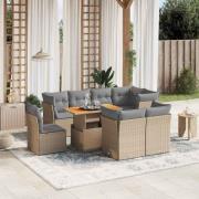 vidaXL Soffgrupp för trädgården med dynor 9 delar beige konstrotting