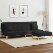 vidaXL Bäddsoffa 2-sits med kuddar och fotpall svart tyg