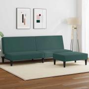 vidaXL Bäddsoffa 2-sits med fotpall mörkgrön sammet