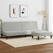 vidaXL Bäddsoffa 2-sits med fotpall ljusgrå sammet
