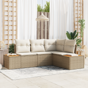 vidaXL 4-delat trädgårdsoffaset med kuddar beige polyrotting akacia