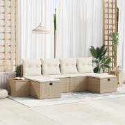 vidaXL 6-delar Trädgårdsoffaset med Kuddar Beige Poly Rottin