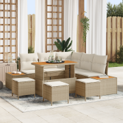 vidaXL 9-delat Trädgårdsofavaro med kuddar Beige Poly Rotting Akacia