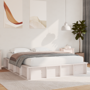 vidaXL Sängram med lyftbar förvaring - Vit, 150 x 200 cm, i massiv tal...