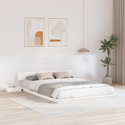 vidaXL Golvsängram med sängbord Vit 160x200cm Massivt trä