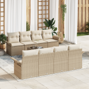 vidaXL 9 Delar Trädgårdsoffa Set Med Kuddar Beige Poly Rotting